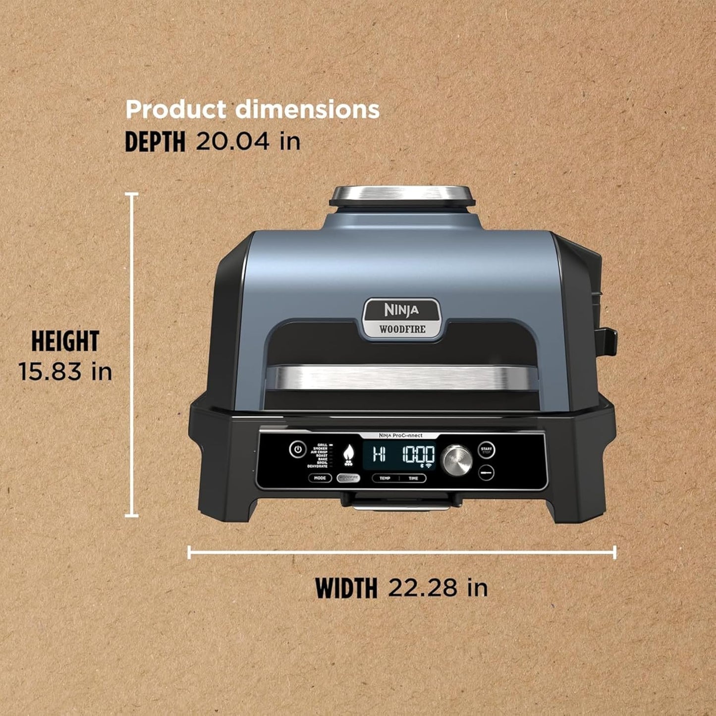 Ninja Woodfire Pro Connect XL Outdoor Grill & Smoker | Bluetooth, App Enabled | 7-in-1 Grill, BBQ Smoker, Outdoor Air Fryer | Woodfire Technology | Built-In Thermometer | Green & Gold | OG951GN2