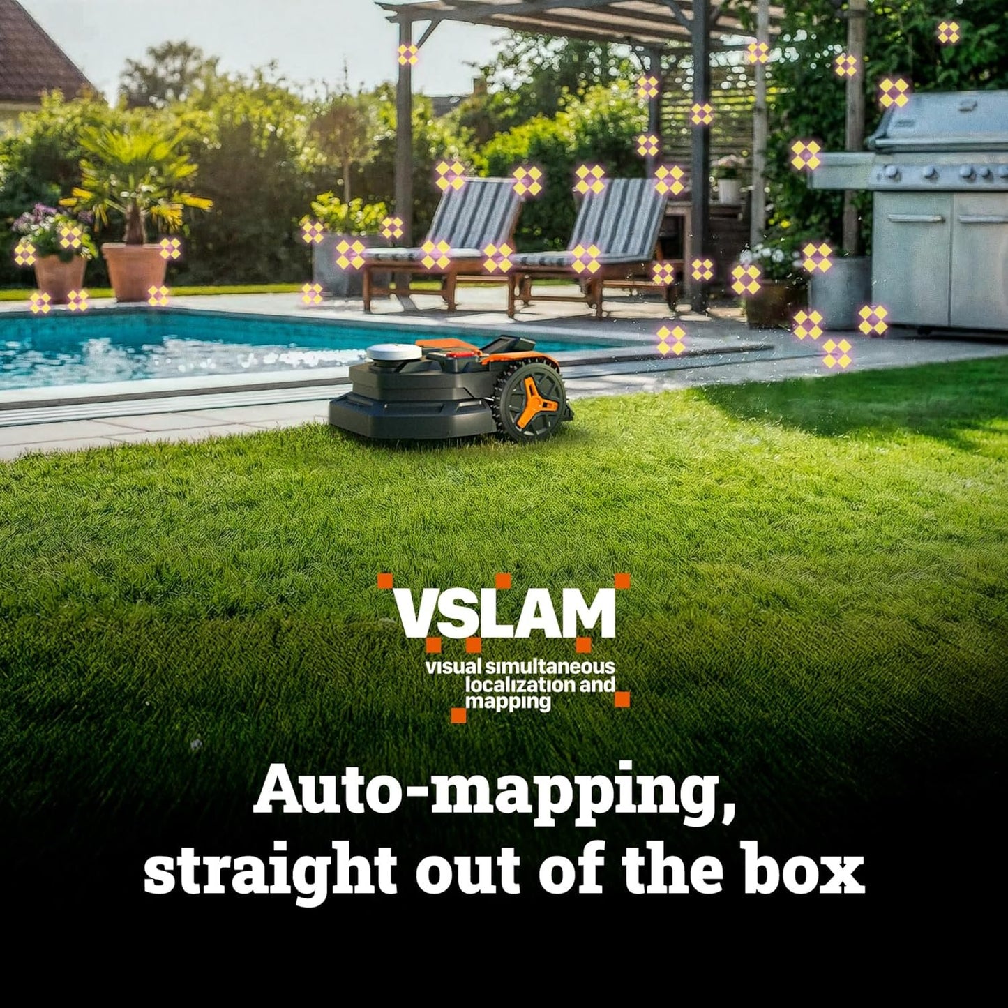 WORX Landroid Vision Cloud Robot Lawn Mower, No Perimeter Wire Robot Mower for 1/4 Acre, AI Obstacle Avoidance and RTK Cloud Navigation, 30% Slope, Auto Mapping, App Control, WR310