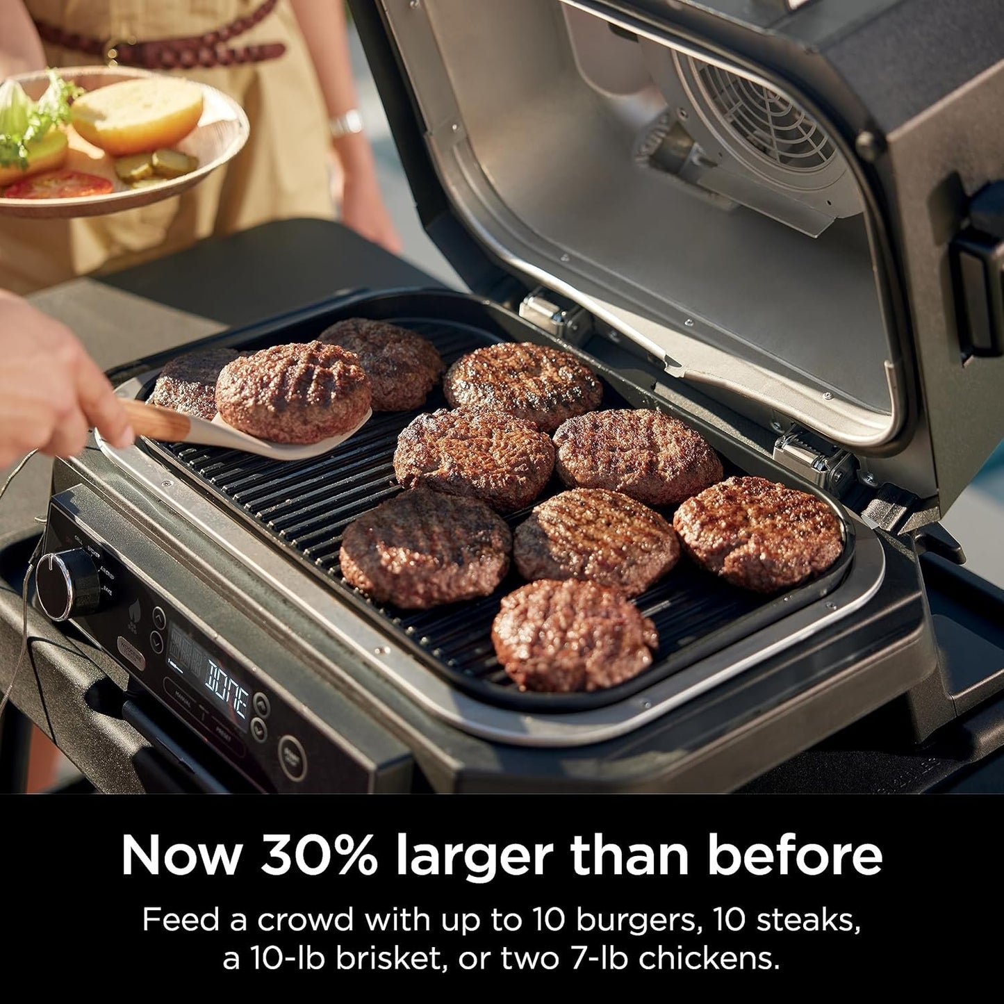 Ninja | Grill & Smoker | Outdoor Woodfire Pro XL | 4 in 1 Grill, BBQ Smoker, Air Fryer & Bake | Portable | Includes Built in Thermometer & 2 Woodfire Pellet Packs | Dark Grey | OG850