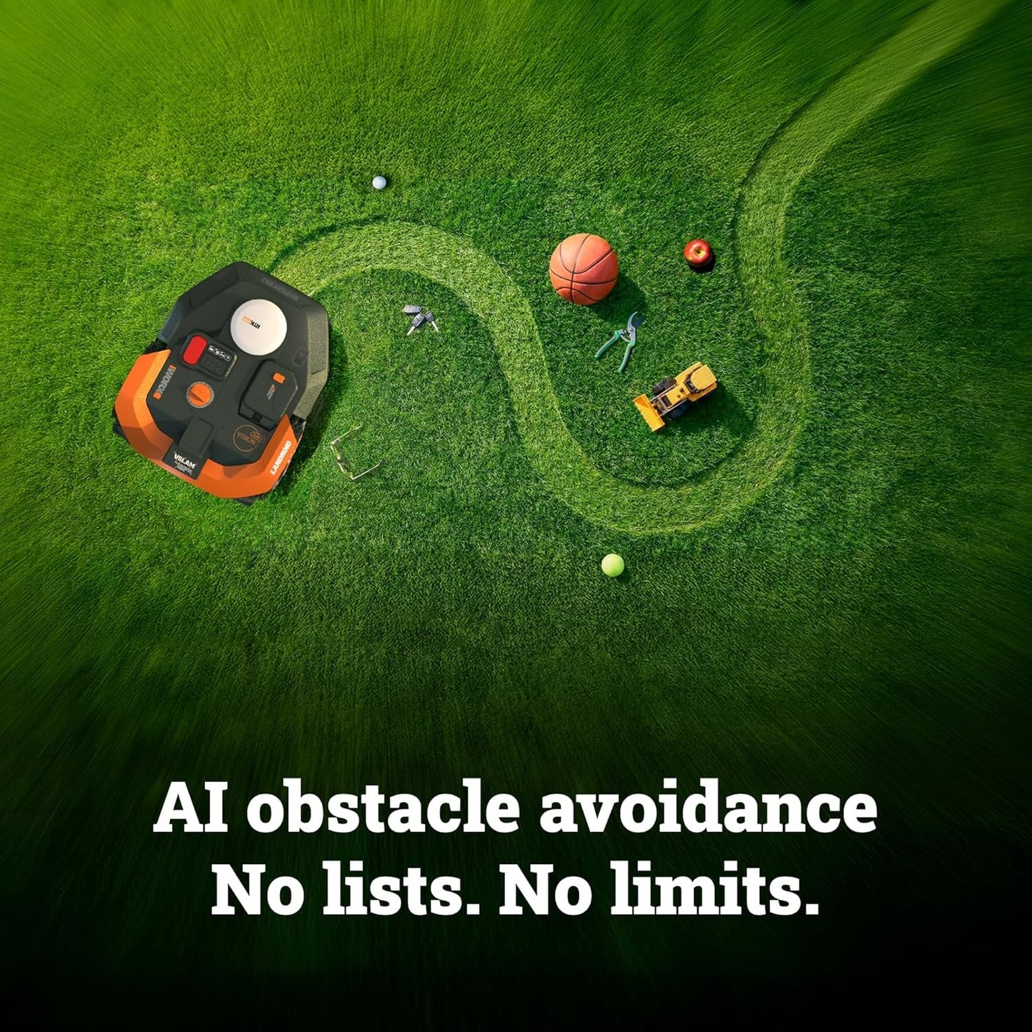 WORX Landroid Vision Cloud Robot Lawn Mower, No Perimeter Wire Robot Mower for 1/4 Acre, AI Obstacle Avoidance and RTK Cloud Navigation, 30% Slope, Auto Mapping, App Control, WR310