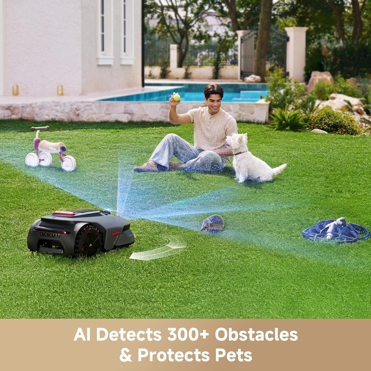 MOVA LiDAX Ultra 1000 Robot Lawn Mower Wire Free for 1/4 Acre, RTK-Free+360° 3D LiDAR+AI Vision Auto Mapping, Zero-Edge Cutting, Cutting Height 1.2"-3.9", 45% Slope, Up to 150 Managed Zones Dual Maps