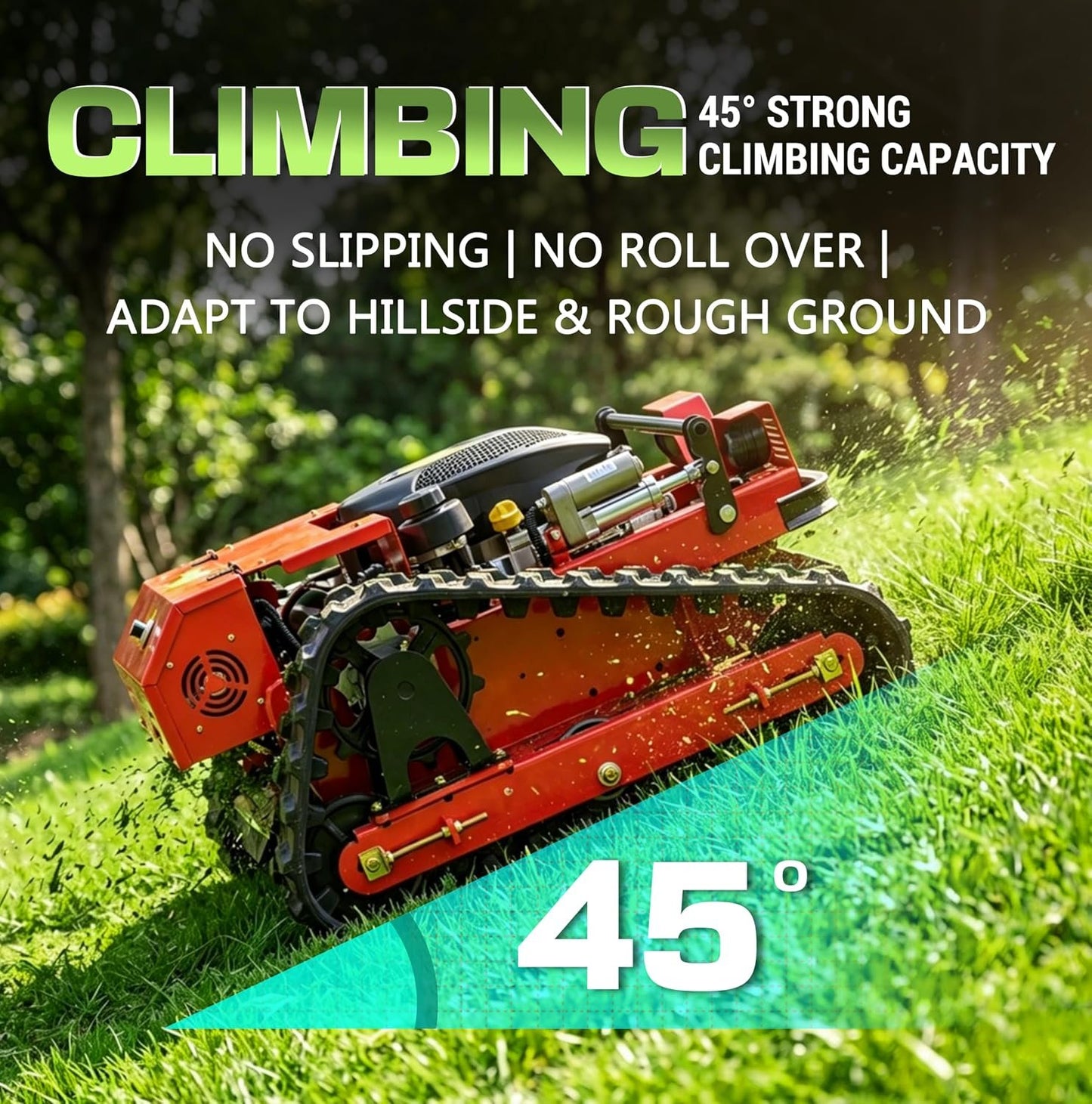 INFRONT Remote Control Lawn Mower - All Terrain Tracks, 45° Slope Climbing, Gas Electric Hybrid, High Power Strong Mower