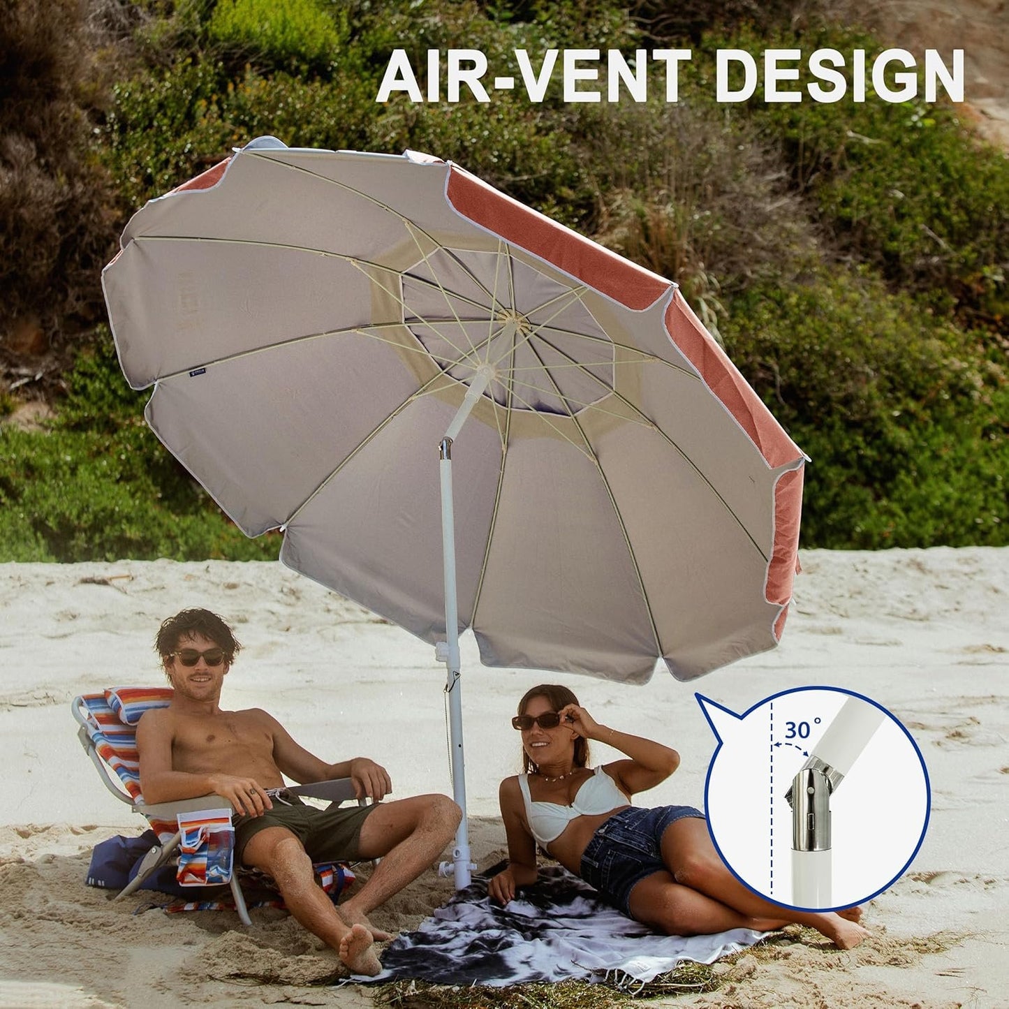 AMMSUN 8FT Beach Umbrella – Tilt, Sand Anchor, UPF 50+ UV Protection