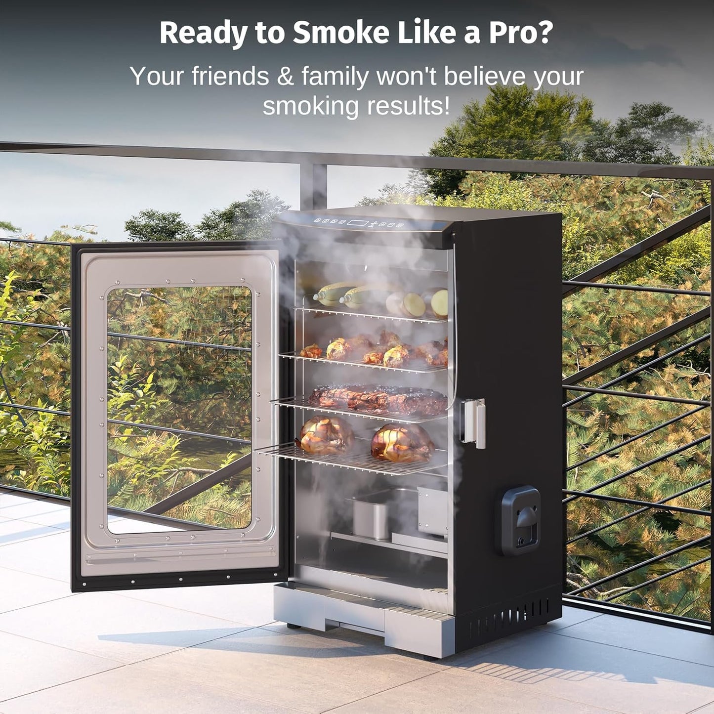 EAST OAK 30" Electric Smoker, Built-in Meat Probe, 725 sq in Cooking Area, Side Chip Loader