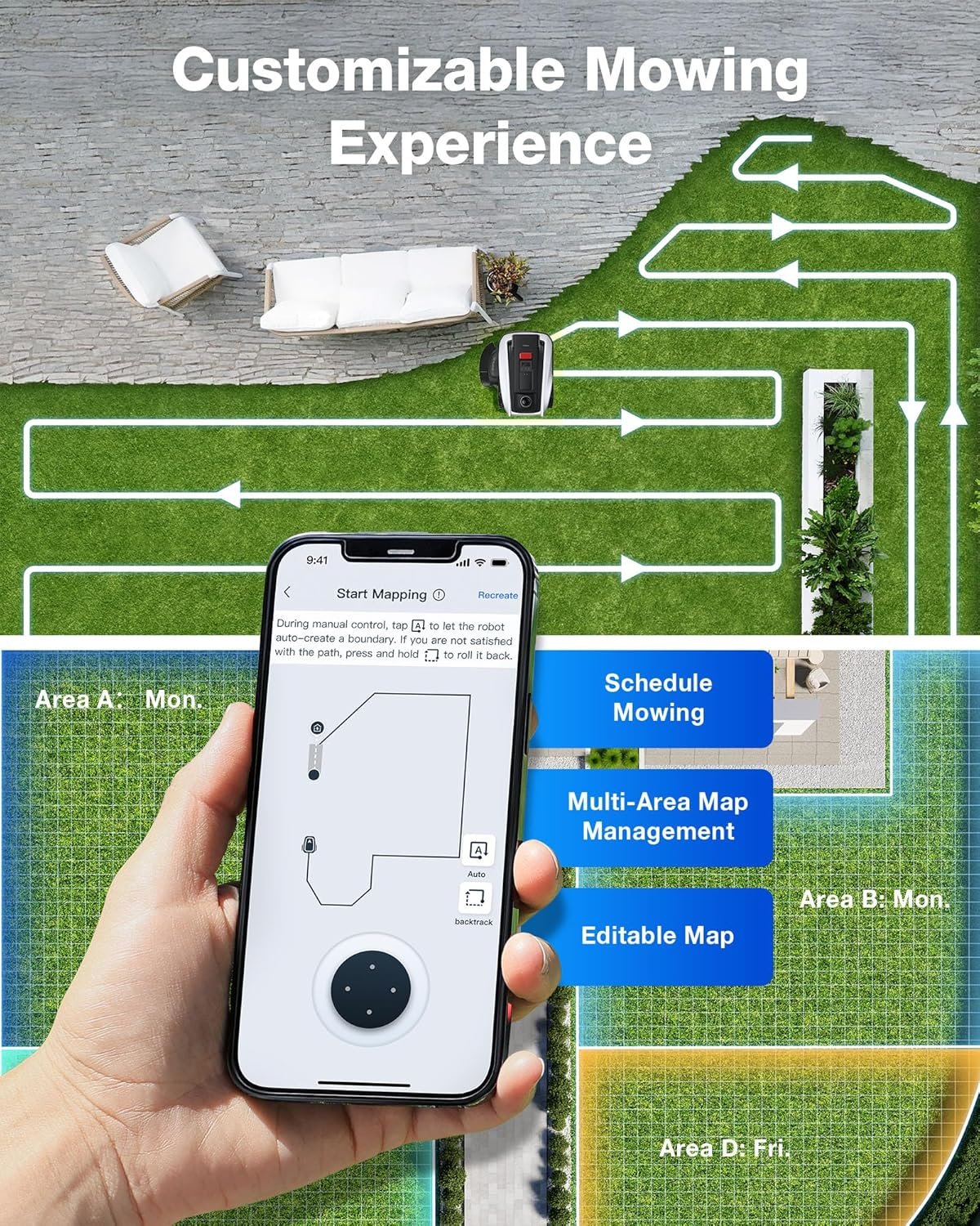 ECOVACS Goat O1000 LiDAR PRO Robot Lawn Mower, Wire-Free Mapping with LiDAR Navigation, AI Obstacle Avoidance, Smart Edge Mowing, App Control, for Lawns Up to 1/4 Acre