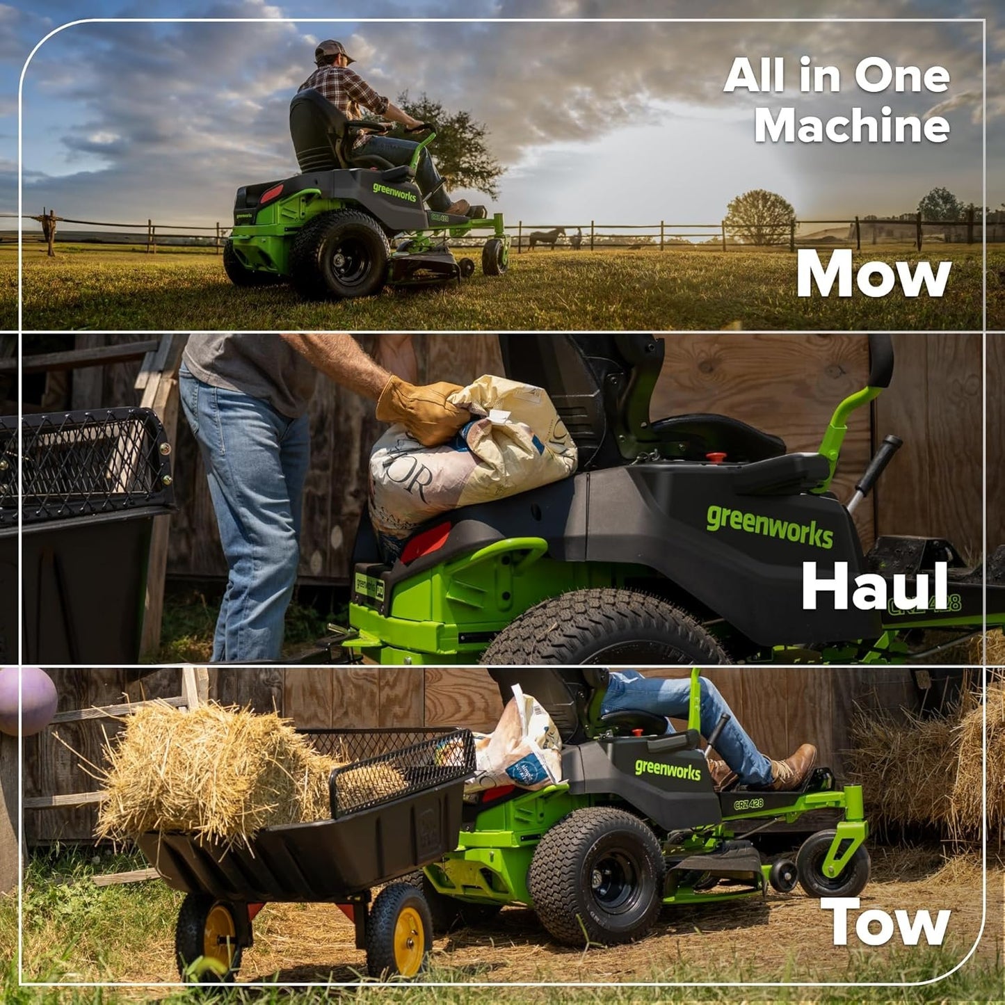 Greenworks 80V 42" CrossoverZ Zero Turn Riding Lawn Mower, (6) 6.0Ah Batteries and 600W Charger