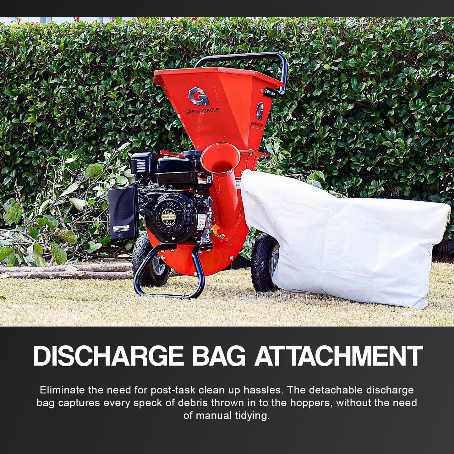 GreatCircleUSA Gas Wood Chipper Shredder Mulcher, 3" Max Diameter, 3-in-1, EPA/CARB Certified