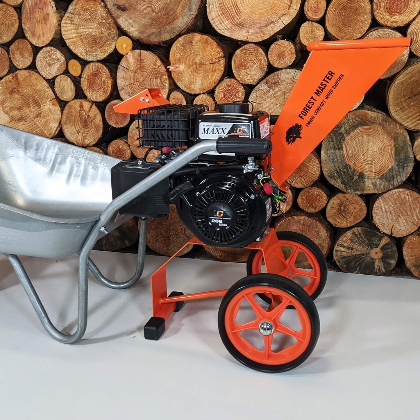 Forest Master FM6DD 6HP Gas Self-Feeding Wood Chipper, 2" Max Diameter, 3600 RPM