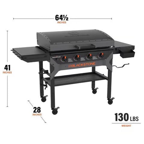 Forged 4 Burner Liquid Propane Outdoor Griddle with Hood Black