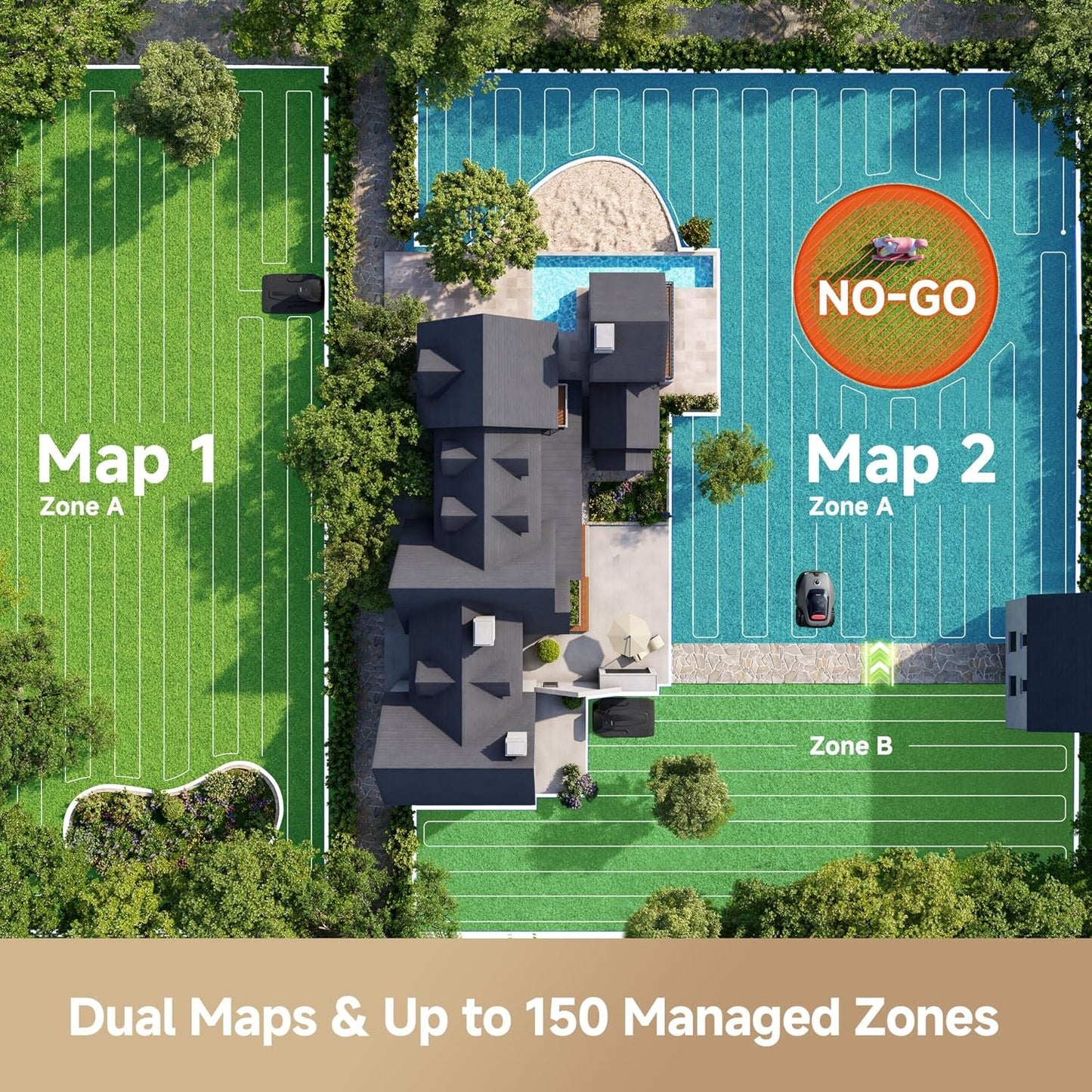 MOVA LiDAX Ultra 1000 Robot Lawn Mower Wire Free for 1/4 Acre, RTK-Free+360° 3D LiDAR+AI Vision Auto Mapping, Zero-Edge Cutting, Cutting Height 1.2"-3.9", 45% Slope, Up to 150 Managed Zones Dual Maps