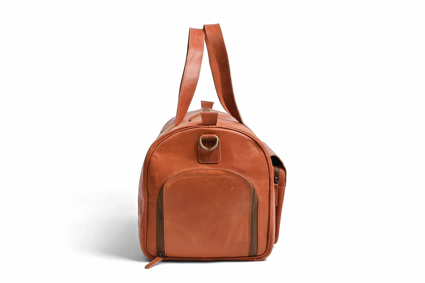 Premium Pull-Up Tan Leather Duffel Bag Weekender Travel Bag