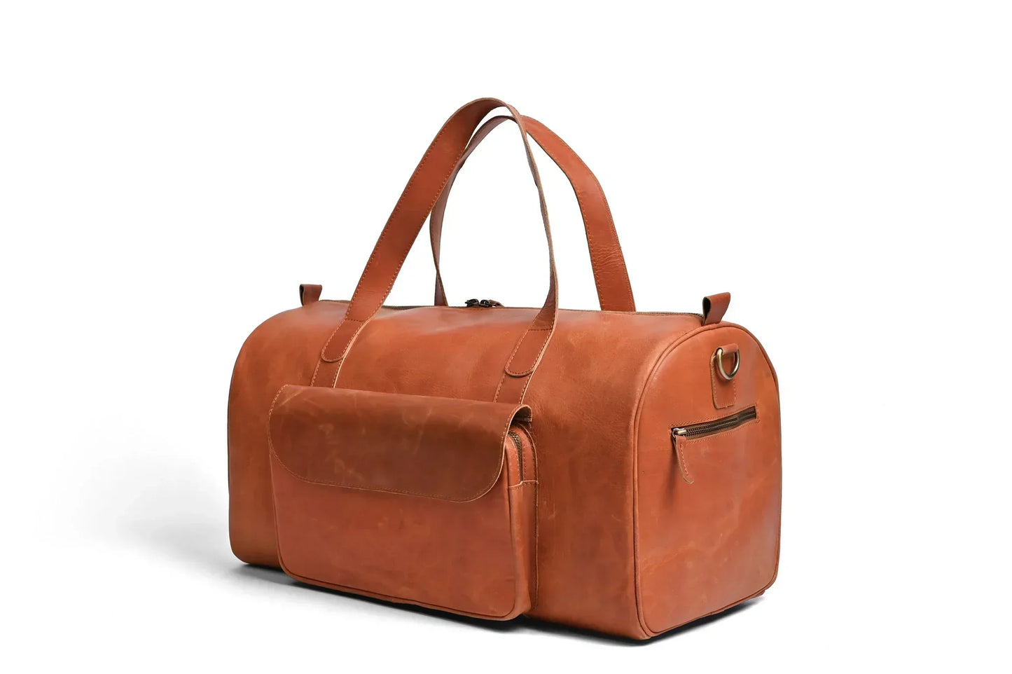 Premium Pull-Up Tan Leather Duffel Bag Weekender Travel Bag