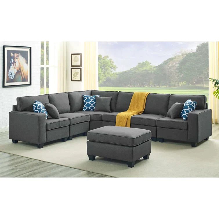 Samual 123.5" Wide Reversible Modular Corner Sectional with Ottoman