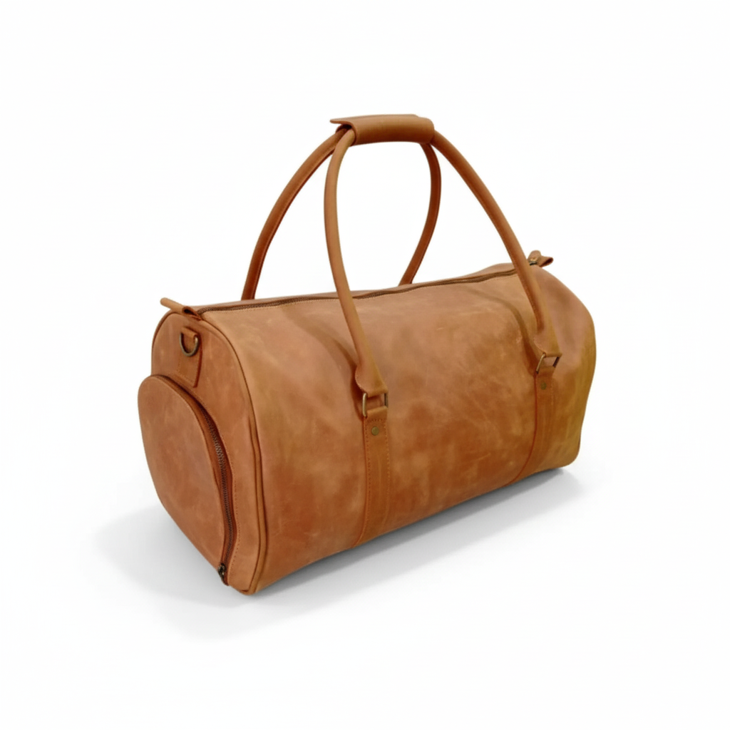 Tan Leather Duffel Bag with Shoe Compartment Gym Premium Travel Holdall