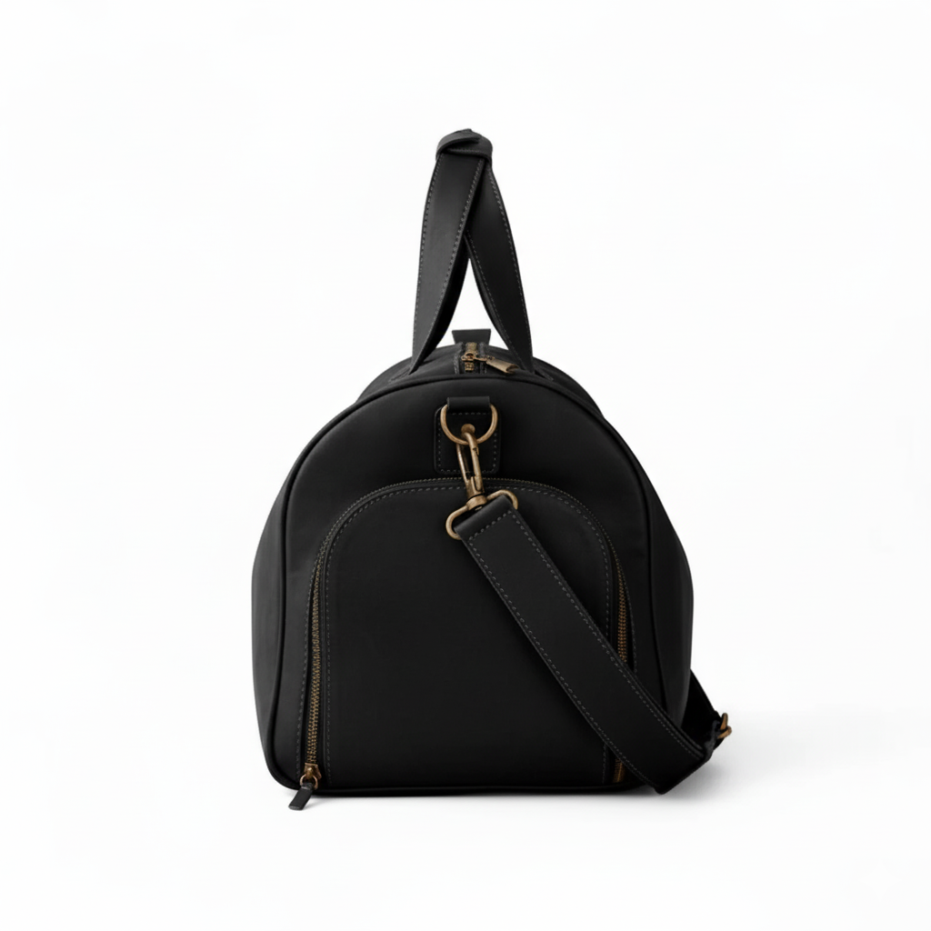 Black Leather Duffel Bag Premium Travel & Gym Holdall with Shoe Compartment