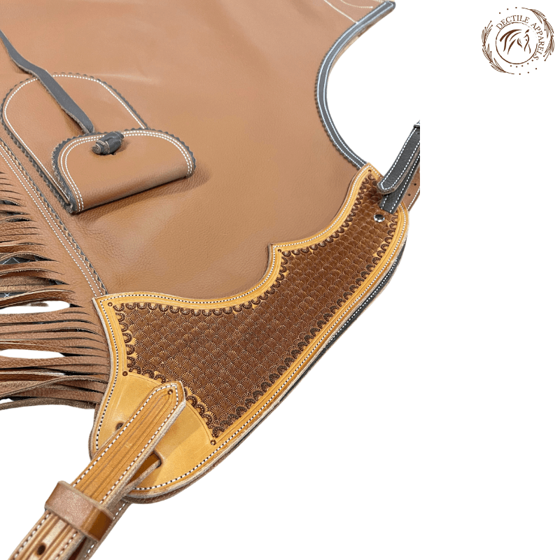 Tan Leather Fringe Chink Chaps with Pocket