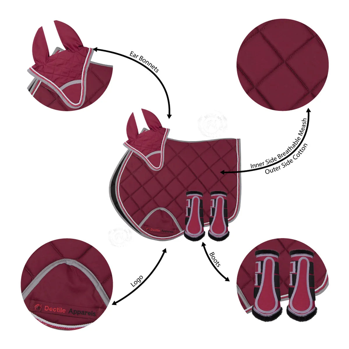 Maroon English Saddle Pad Set