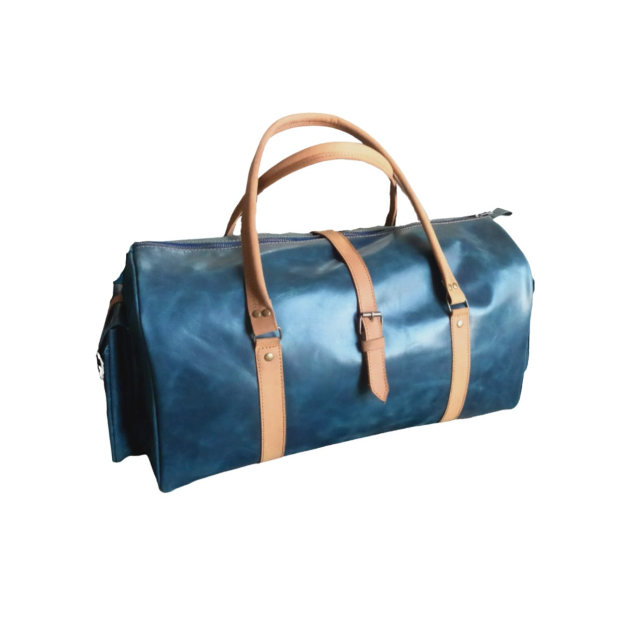 Navy Leather Duffel Bag weekender Premium Cow Pull-Up Travel Holdall