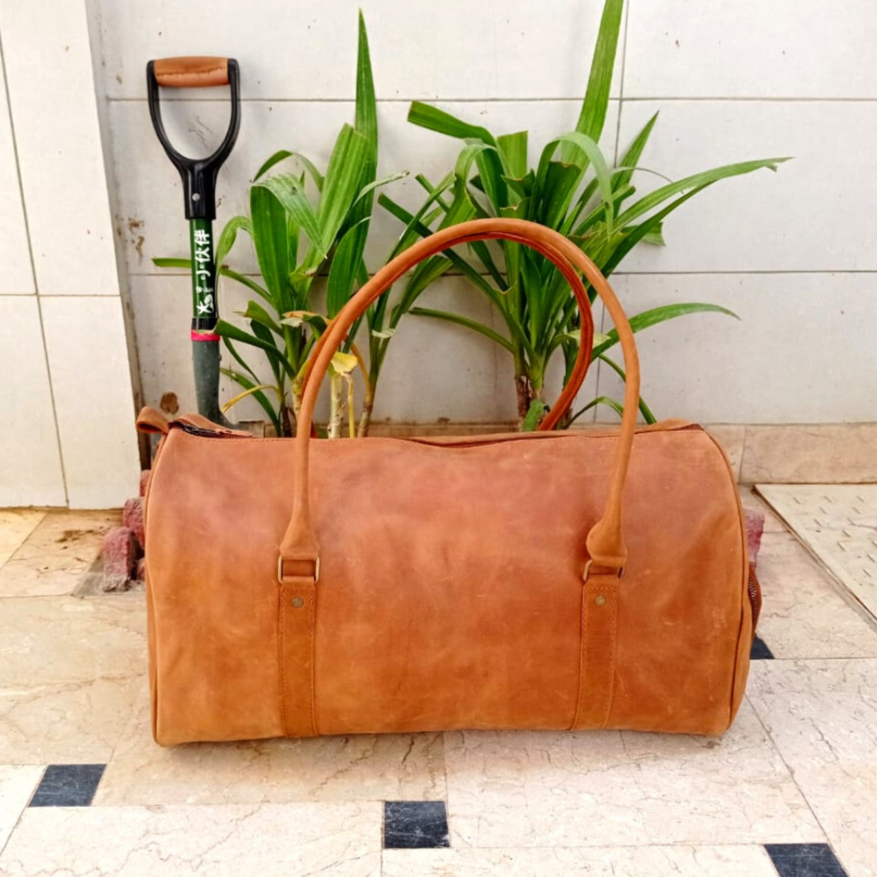 Tan Leather Duffel Bag with Shoe Compartment Gym Premium Travel Holdall