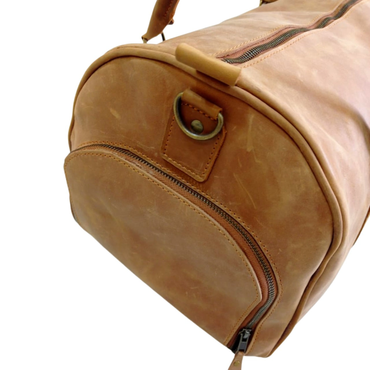 Tan Leather Duffel Bag with Shoe Compartment Gym Premium Travel Holdall