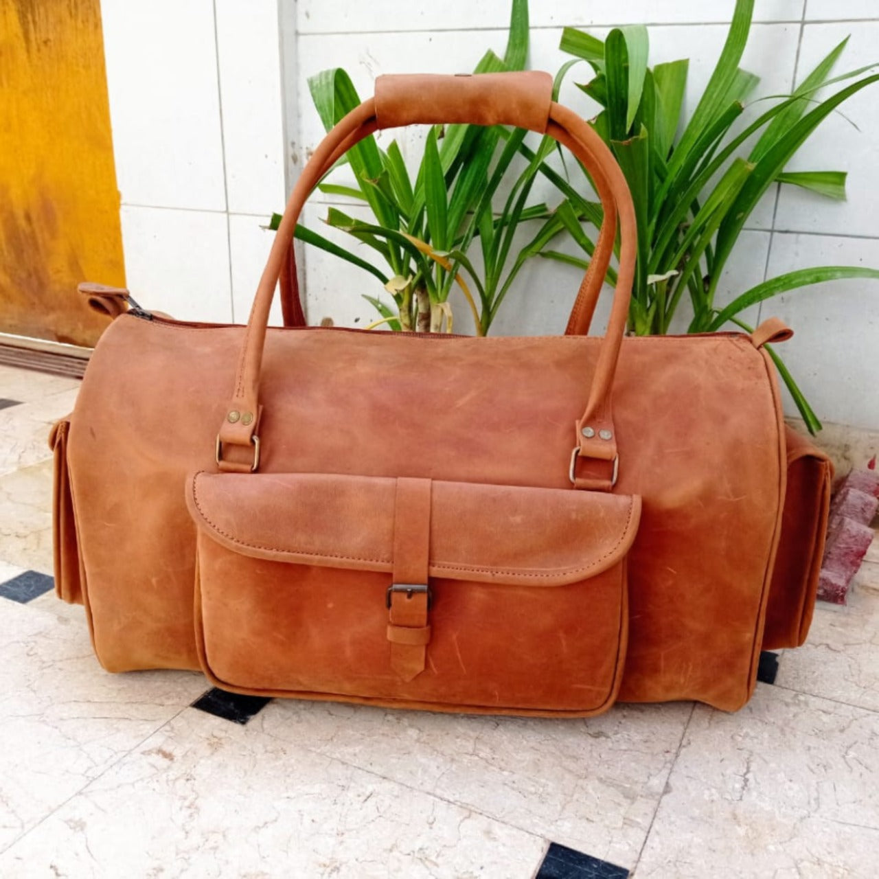 Shangrila Tan Leather Duffel Bag – Premium Men’s Travel & Gym Holdall