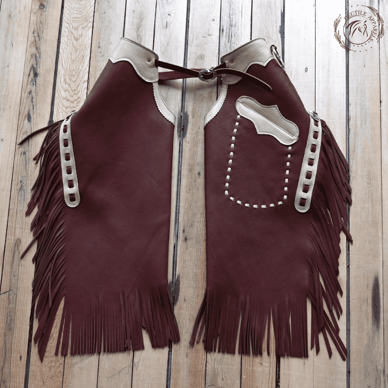 Western Maroon Leather Chink Chaps