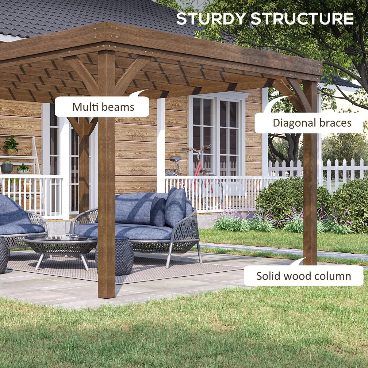 10' x 12' Outdoor Pergola, Wood Gazebo Grape Trellis with Concrete Anchors for Climbing Plant Support at Garden, Patio, Backyard, Deck, Brown