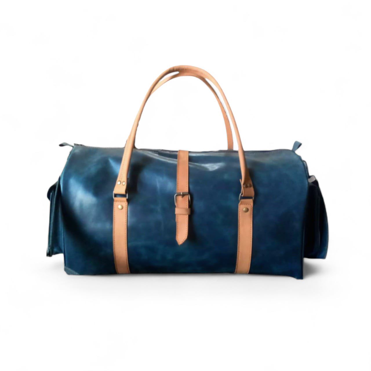 Navy Leather Duffel Bag weekender Premium Cow Pull-Up Travel Holdall