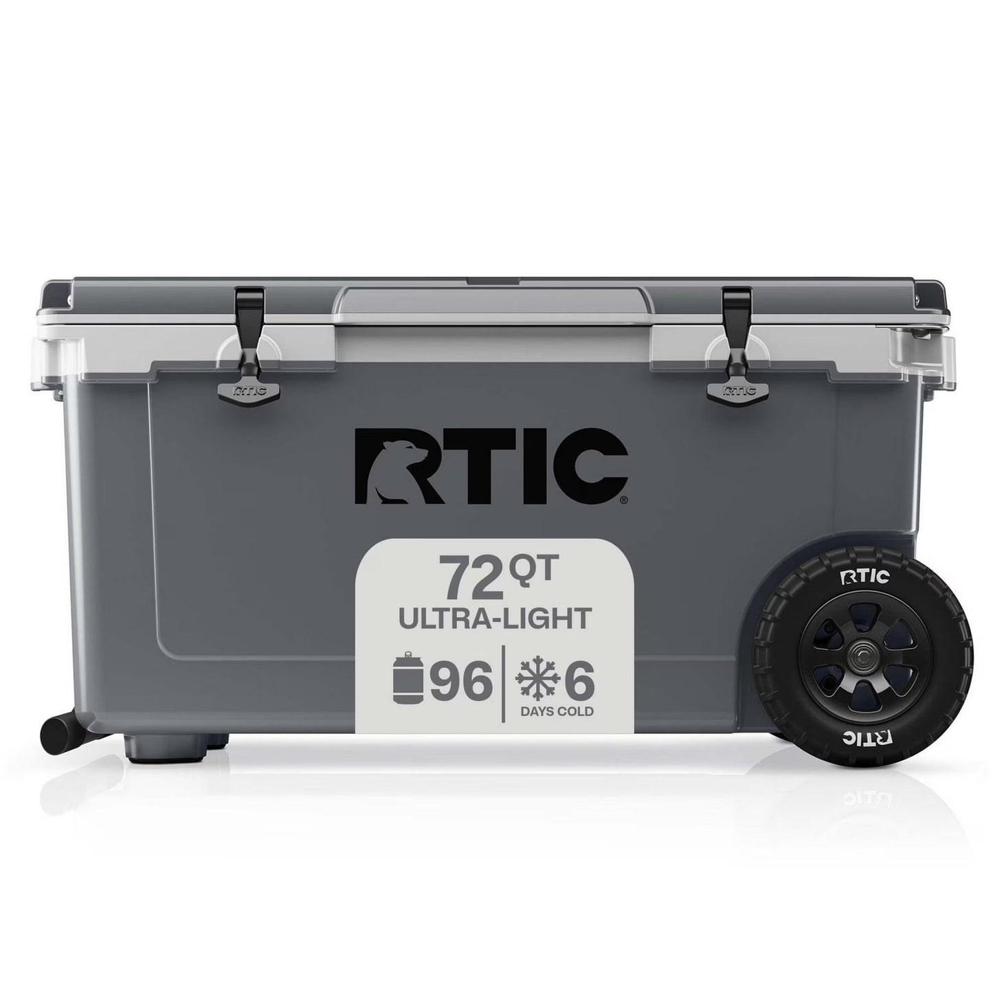 Wheeled Hard-Sided Ice Chest Cooler, Ultra-Light, Fits 96 Cans, Grey