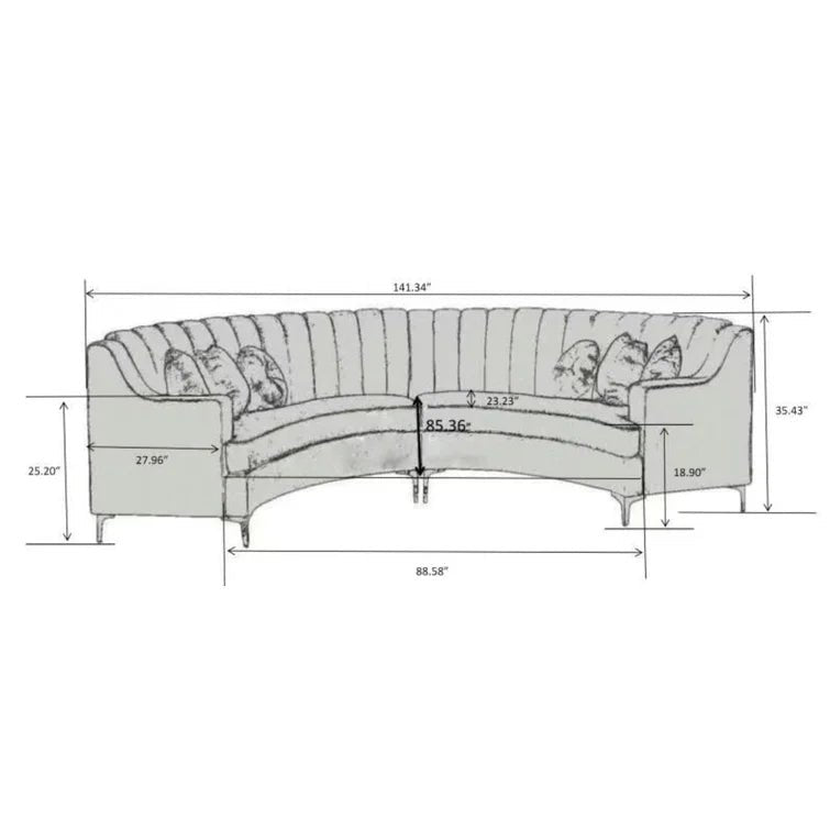 Steubenville 141.34" Wide Velvet Modular Sectional