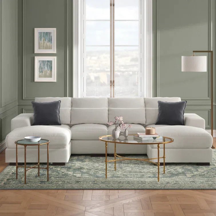 Tatman Linen Blend Sectional with 2 Ottomans