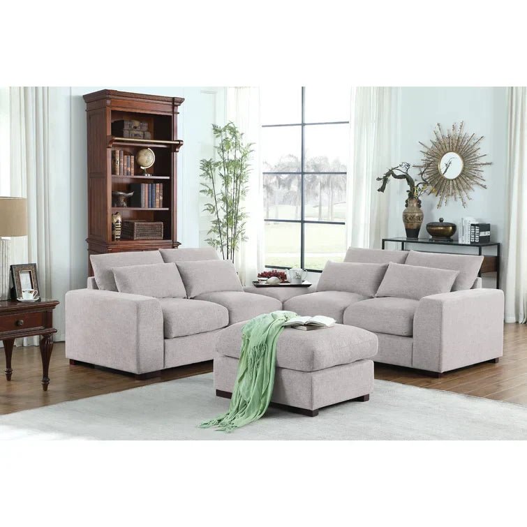 Tatman Linen Blend Sectional with 2 Ottomans