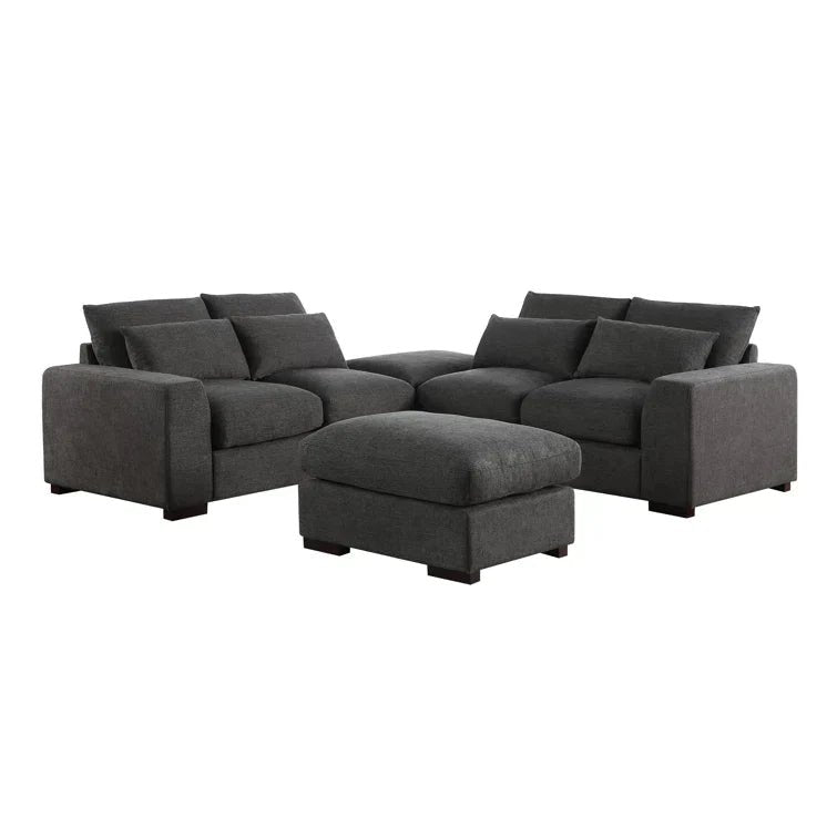 Tatman Linen Blend Sectional with 2 Ottomans