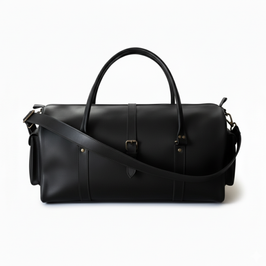 Premium Black Leather Duffel Bag Travel & Weekender Bag