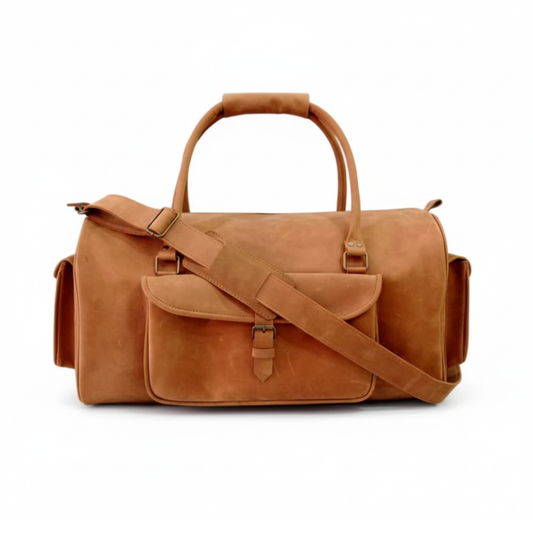 Shangrila Tan Leather Duffel Bag – Premium Men’s Travel & Gym Holdall