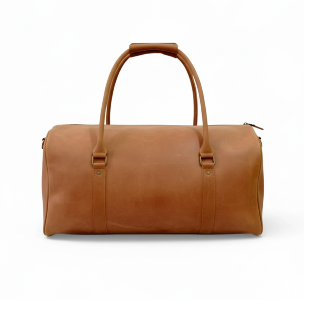 Tan Leather Duffel Bag with Shoe Compartment Gym Premium Travel Holdall