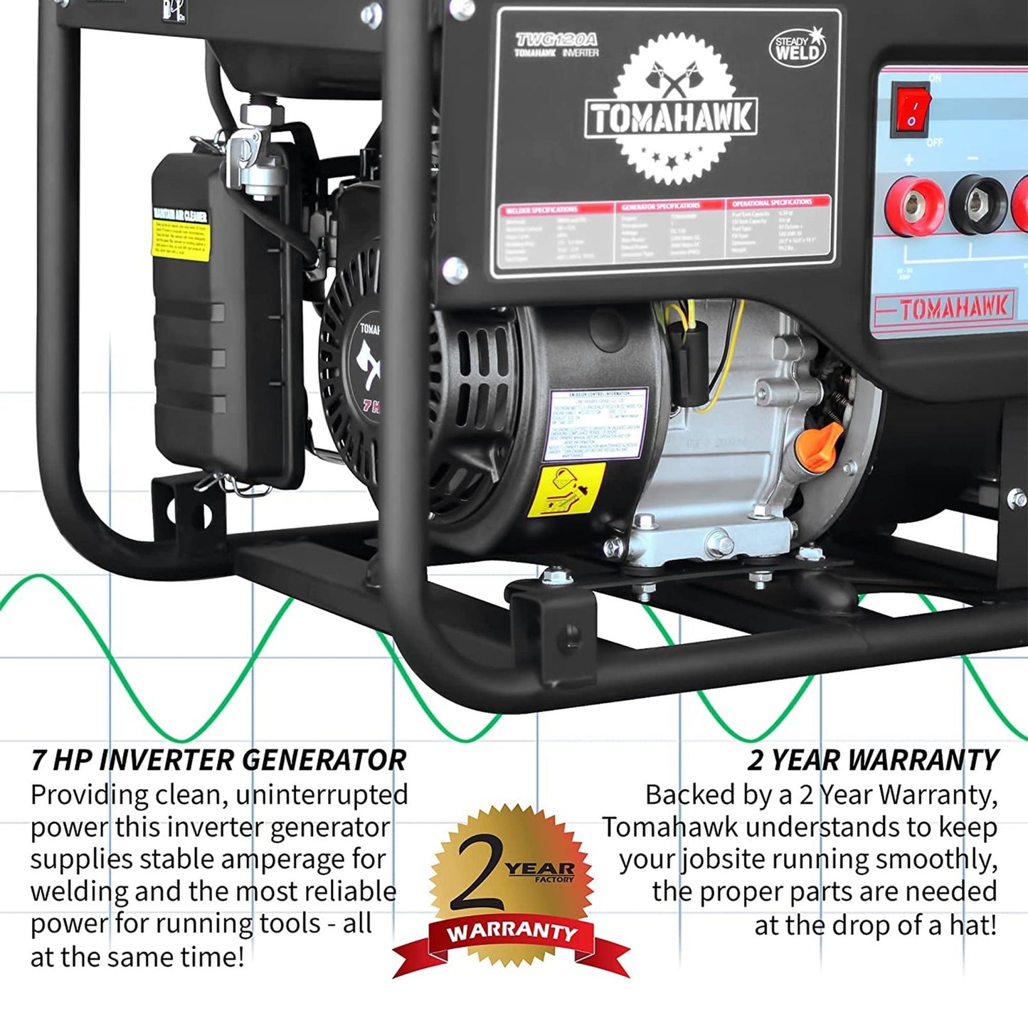Tomahawk Power TWG120A 120A Welder with 7HP Gas Powered 2200W Generator