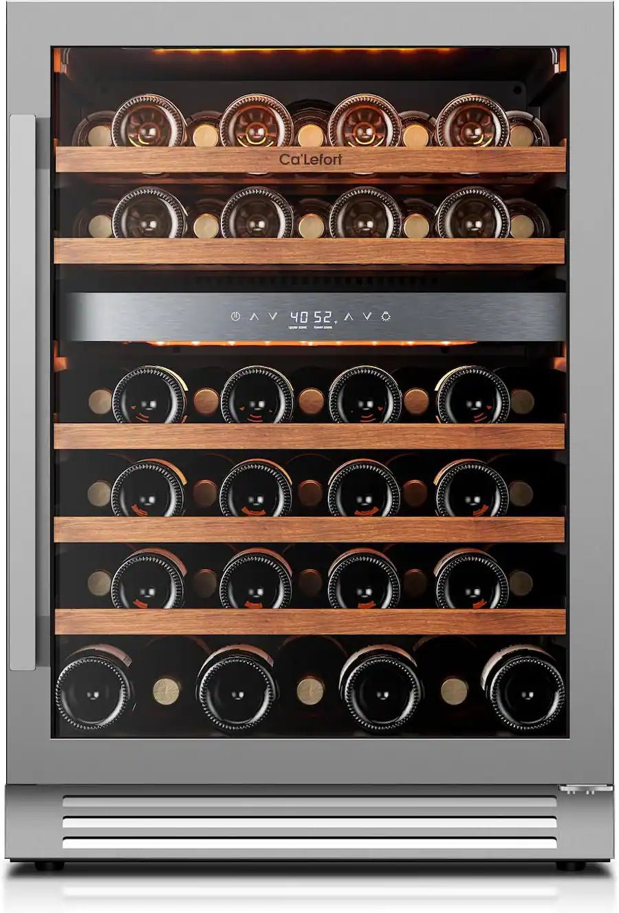24 Inch Wine Fridge, 52 Bottle Wine Refrigerator, 40-65°F Dual Zone Wine cooler,3 Color LED, Built-in for Home/Bar - Stainless Steel