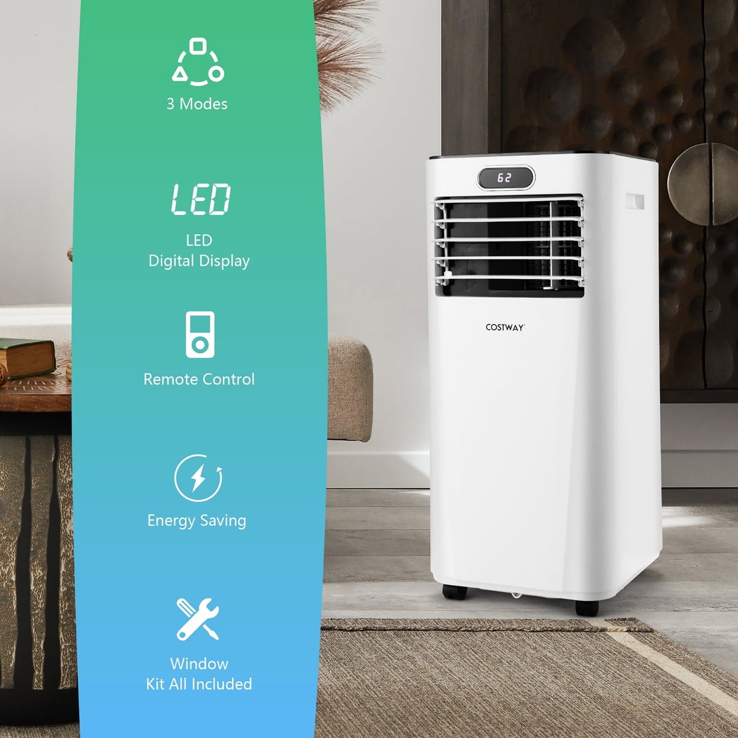 Costway 5000 BTU Portable Air Conditioner, 3-in-1 Air Cooler with Remote, White