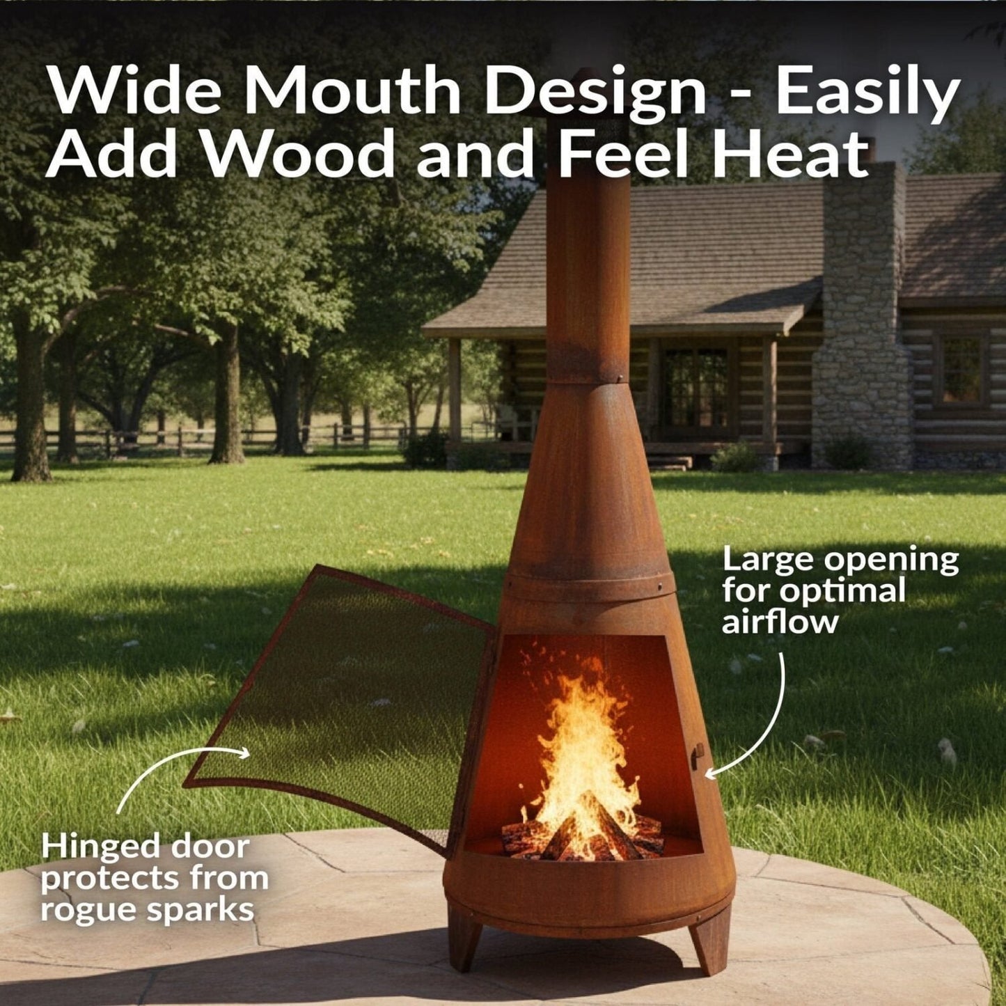 Sunnydaze 70″ Rust Patina Finish Steel Wood-Burning Chiminea with Spark Screen