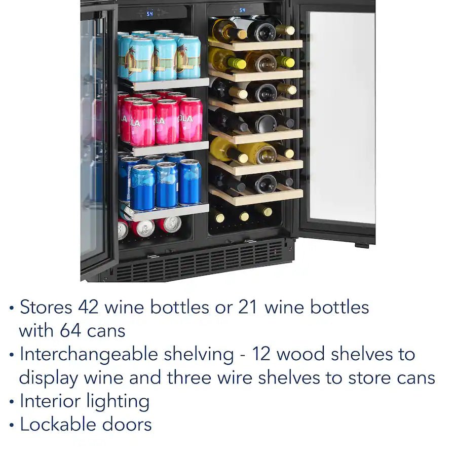 Dual Zone Wine and Beverage Cooler with Glass Doors - Stainless Steel