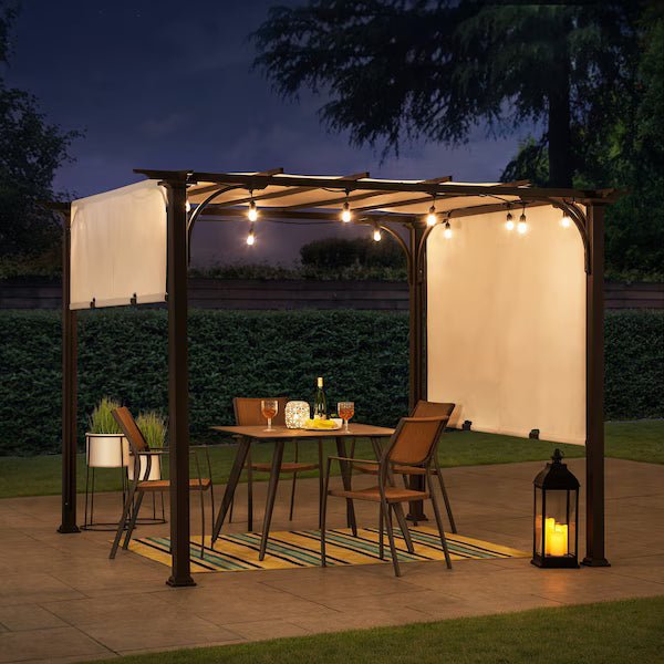 10 ft. x 10 ft. Brown Steel Classic Pergola with Adjustable White Shade