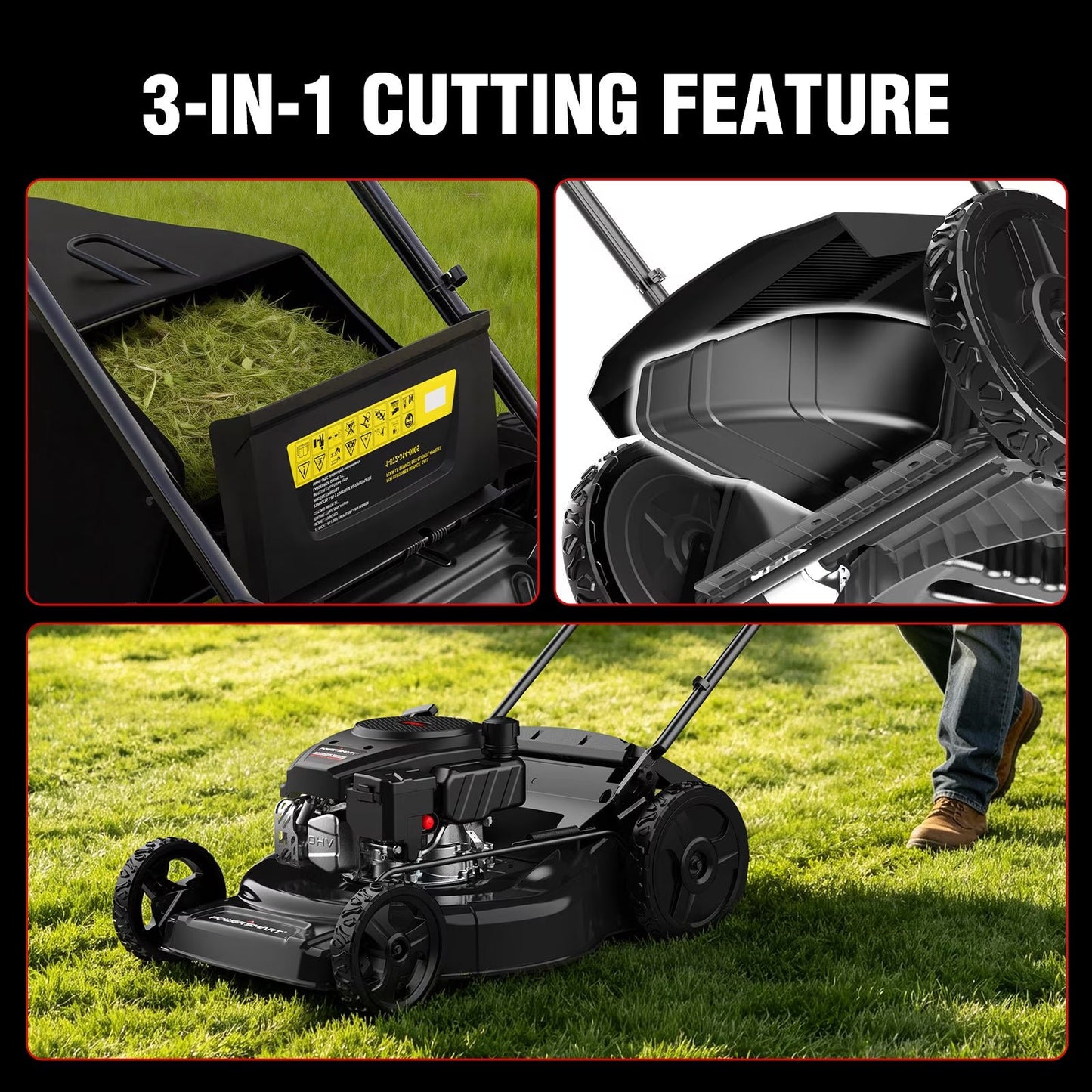 170cc 22" 3-in-1 Gas Self-Propelled Lawn Mower