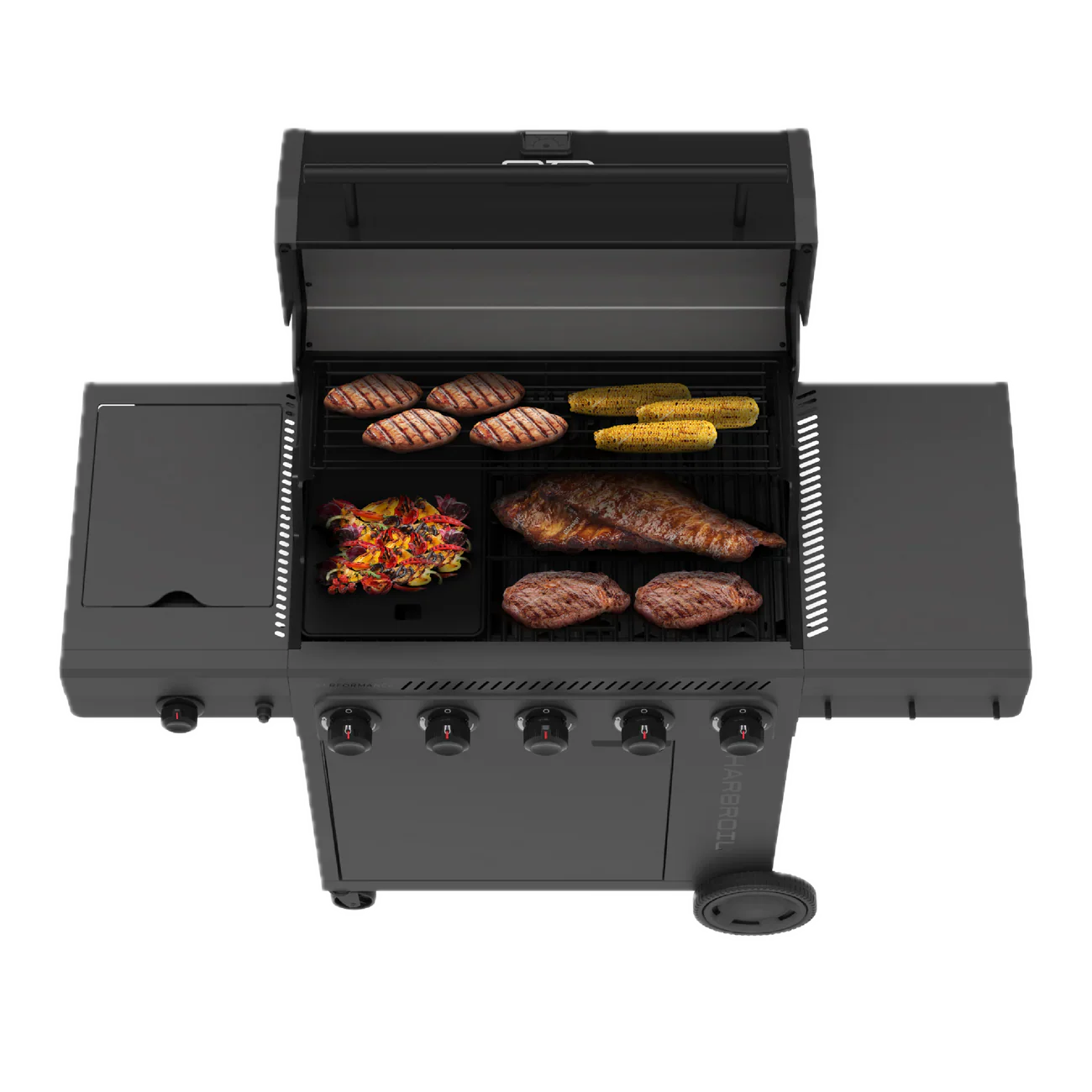 5 Burner Gas Grill Cabinet with Side Burner and 12" Griddle Black Gray