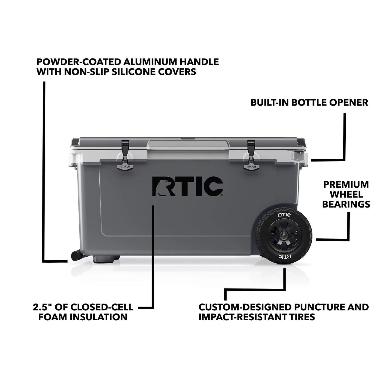 Wheeled Hard-Sided Ice Chest Cooler, Ultra-Light, Fits 96 Cans, Grey