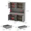 Gray Painted Wood 61.2 in. W Food Pantry Cabinet With Drawers and Adjustable Shelves, Glass Doors, Hutch
