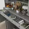 Gray Painted Wood 61.2 in. W Food Pantry Cabinet With Drawers and Adjustable Shelves, Glass Doors, Hutch