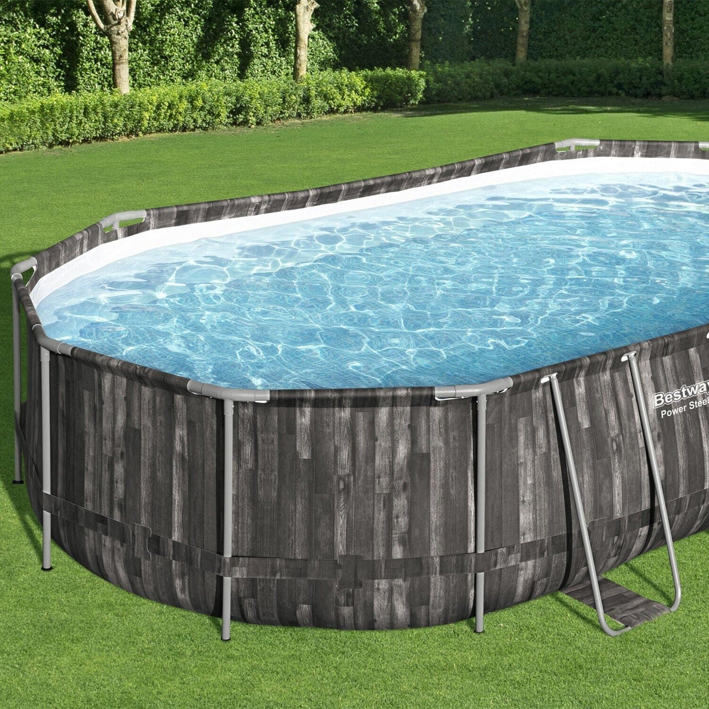 Bestway Power Steel 20' x 12' x 48" Oval Above Ground Swimming Pool Set – Outdoor Family Pool