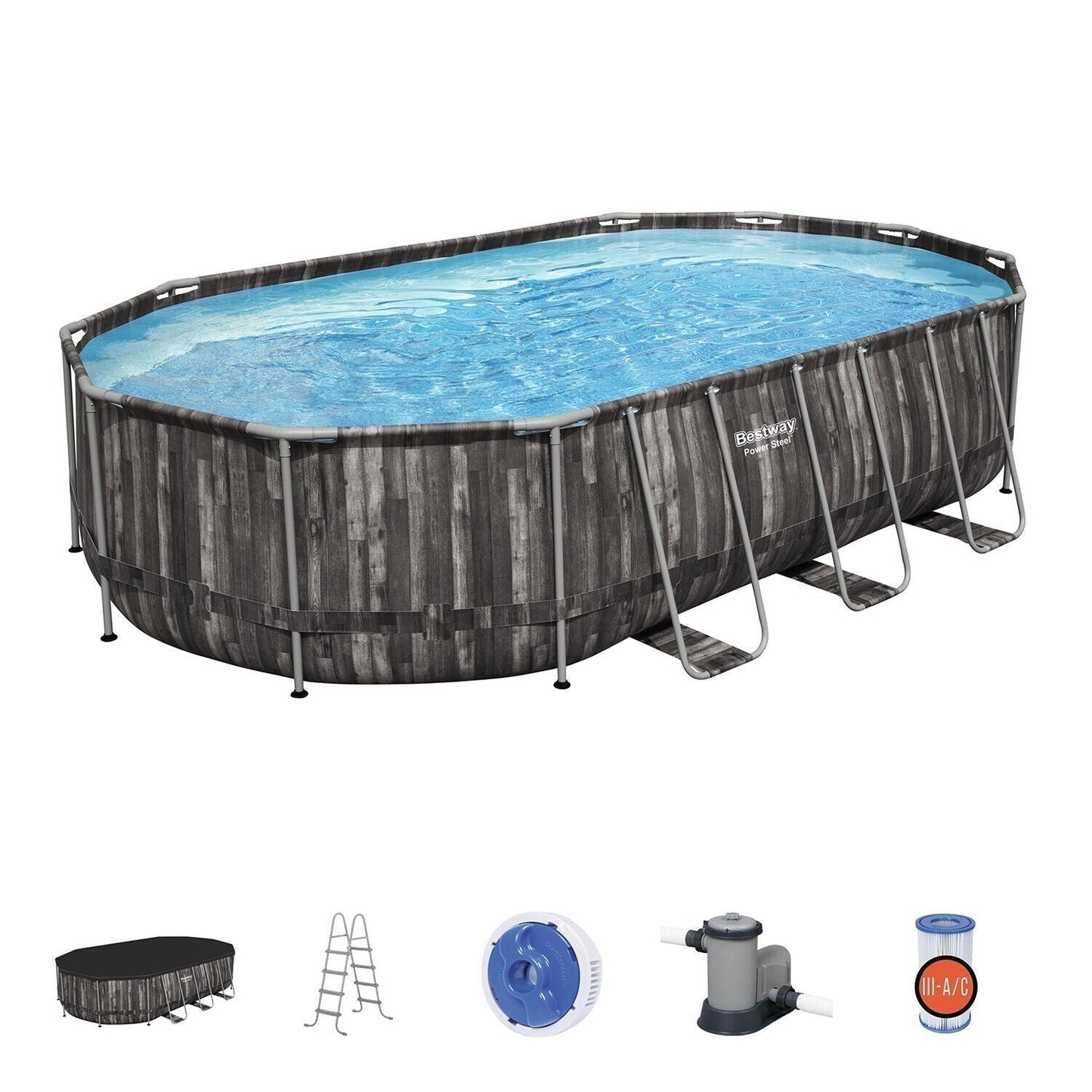 Bestway Power Steel 20' x 12' x 48" Oval Above Ground Swimming Pool Set – Outdoor Family Pool