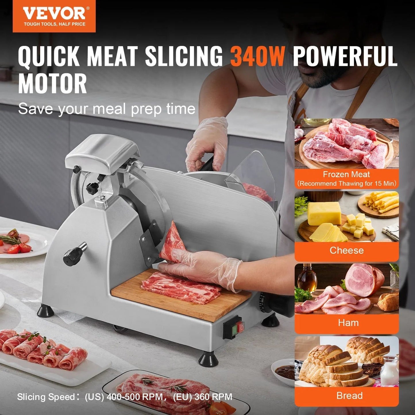 Meat Slicer, 340W Electric Deli Food Slicer with 10" SUS420 Stainless Steel
